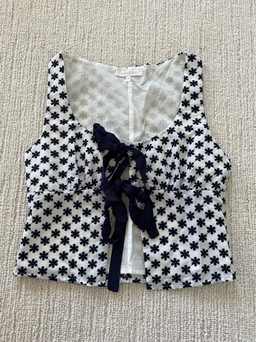 Navy and White Floral Tie-Front Tank